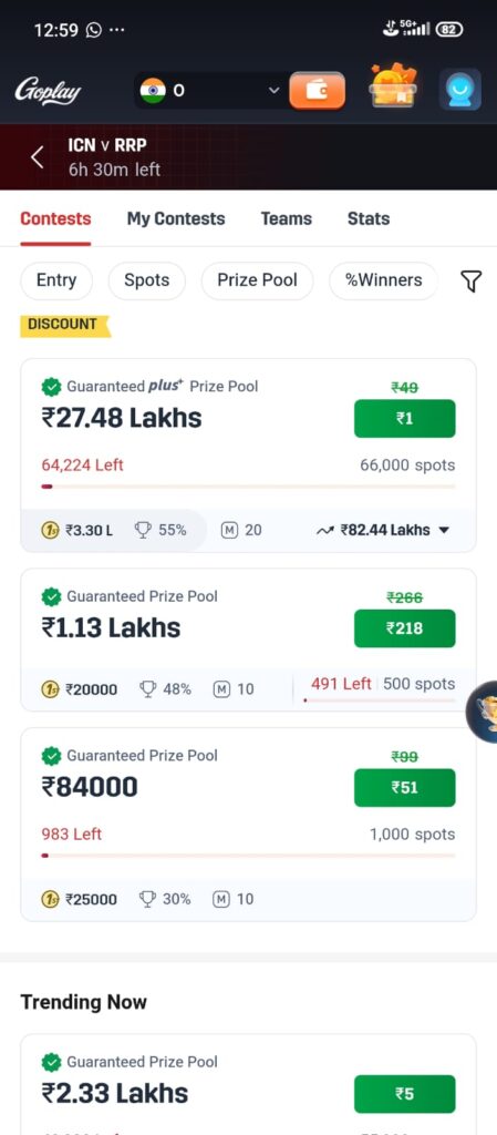 GoPlay app gaming dashboard with multiple online games and reward system